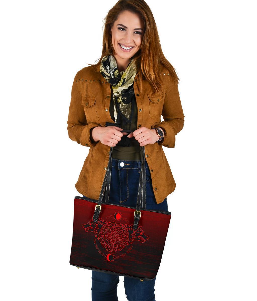 Viking Small Leather Tote Bag, Skoll and Hati RLT12