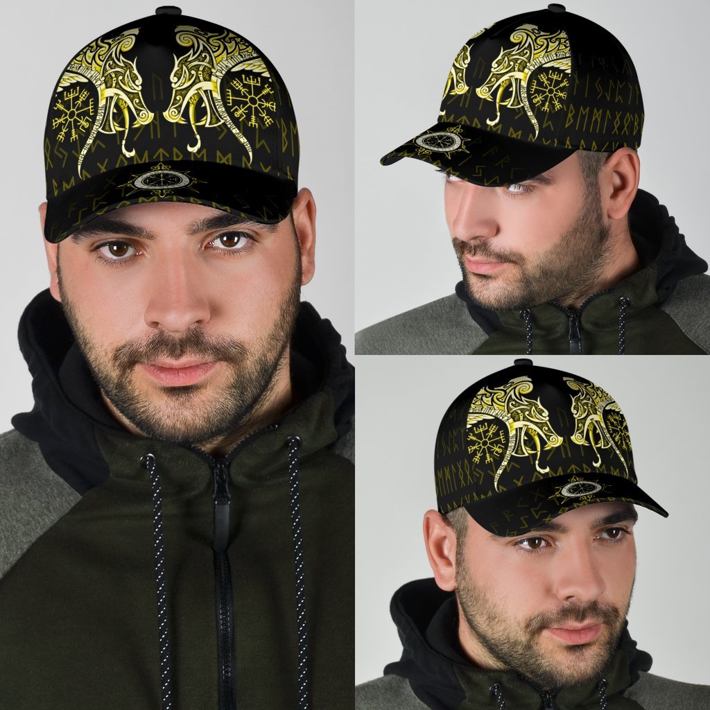 Viking Classic Cap, Fenrir Raven and Vegvisir Tattoo Yellow RLT12