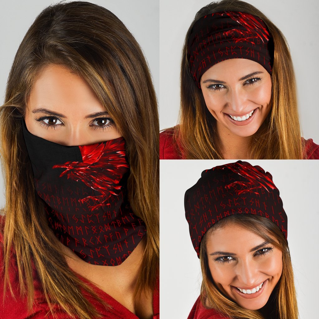 Viking Neck Gaiter - The Raven Of Odin Rune, Red RLT12