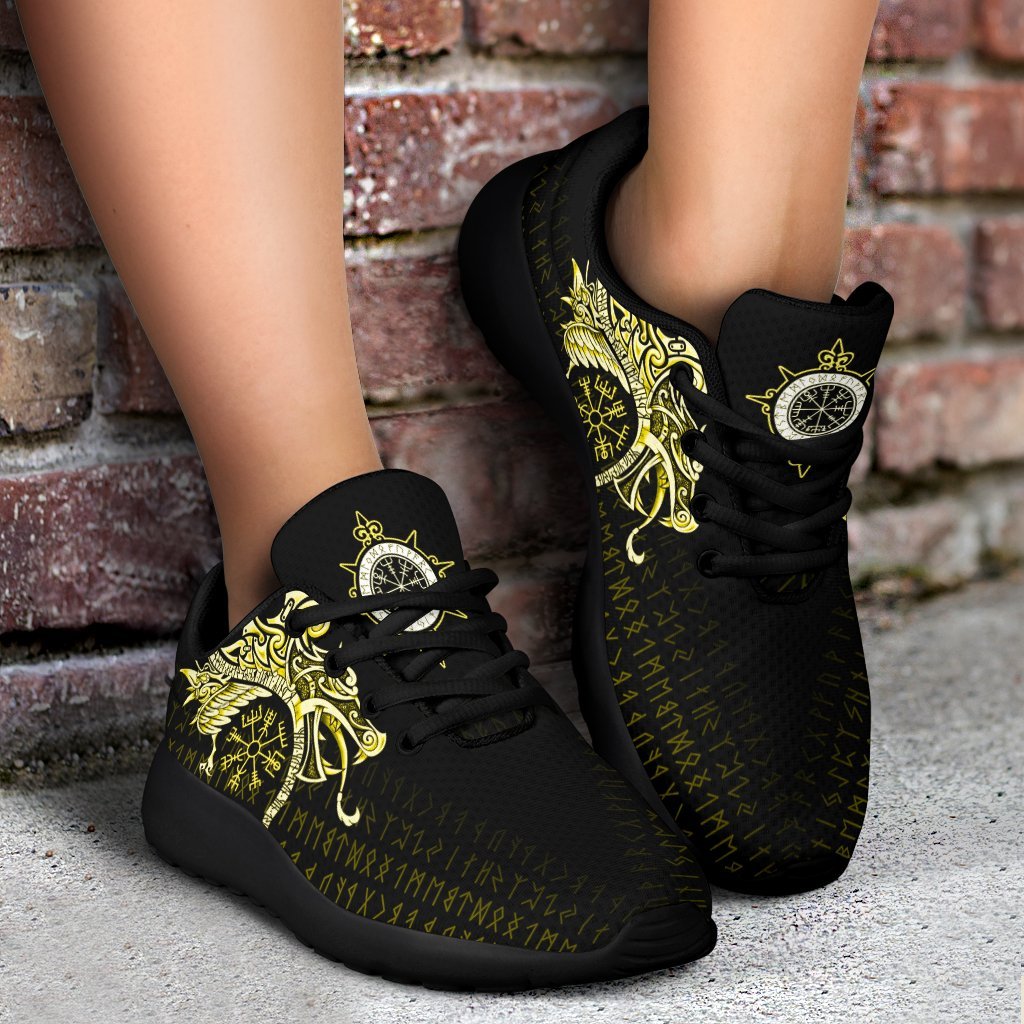 Viking Sport Sneakers, Fenrir Raven and Vegvisir Tattoo Yellow RLT12