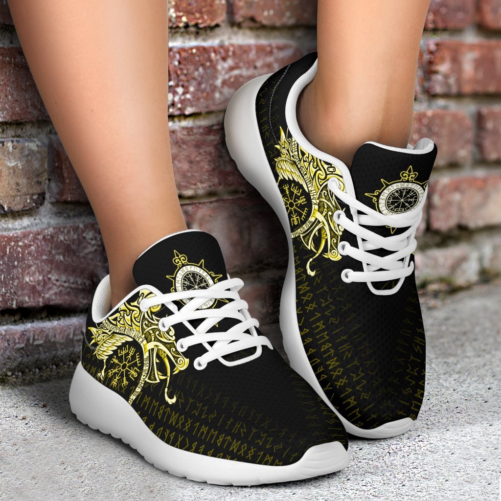 Viking Sport Sneakers, Fenrir Raven and Vegvisir Tattoo Yellow RLT12