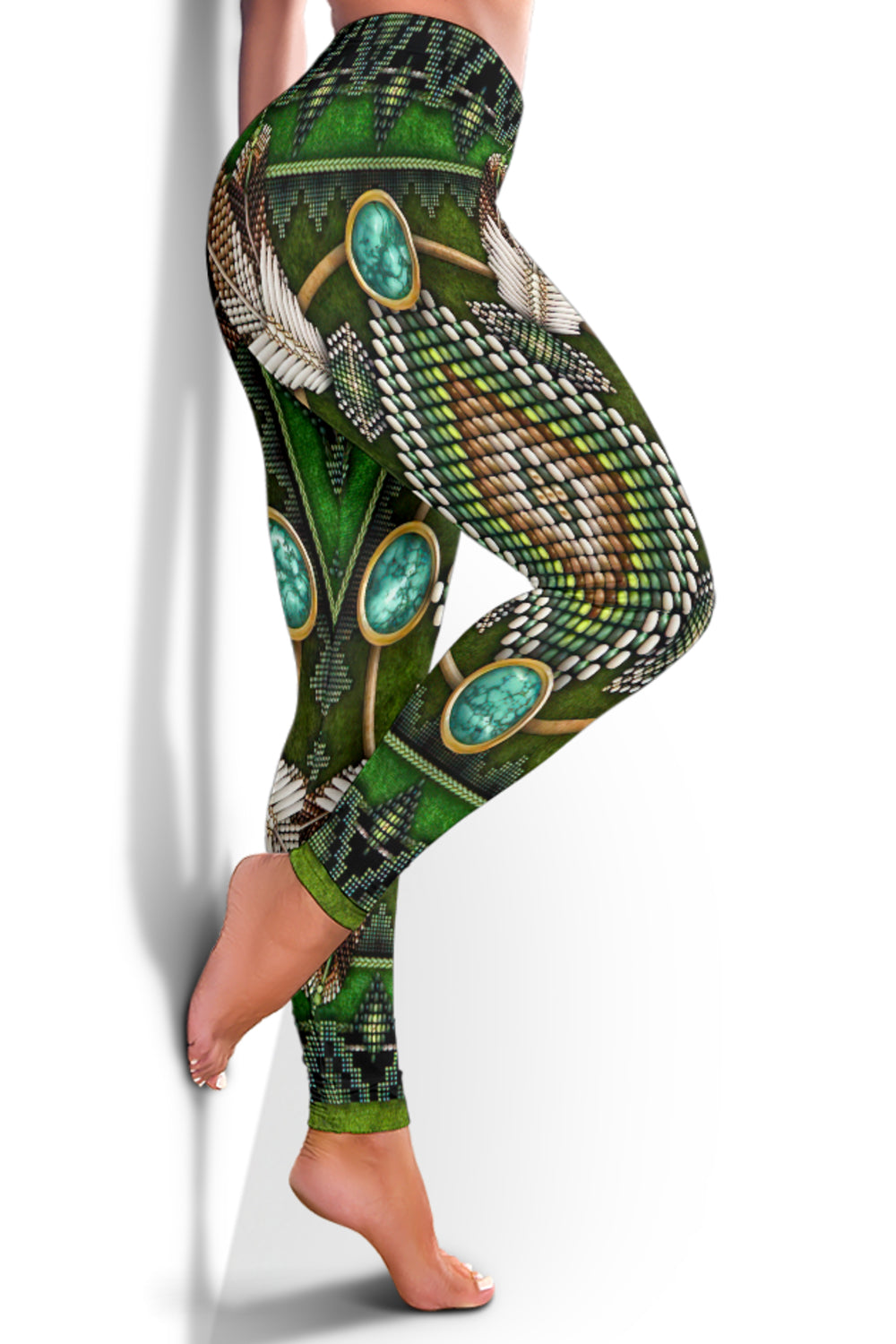 Naumaddic Arts Green Native American Leggings LT10