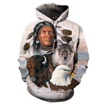 The Chief Wolf Bird Native American All Over Hoodie LT10