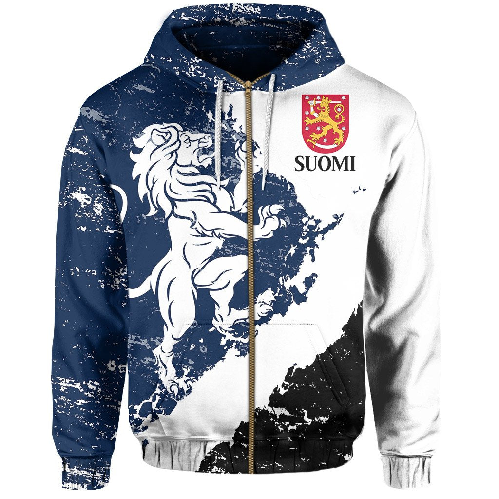 (Suomi) Finland Lion On Top Zipper Hoodie