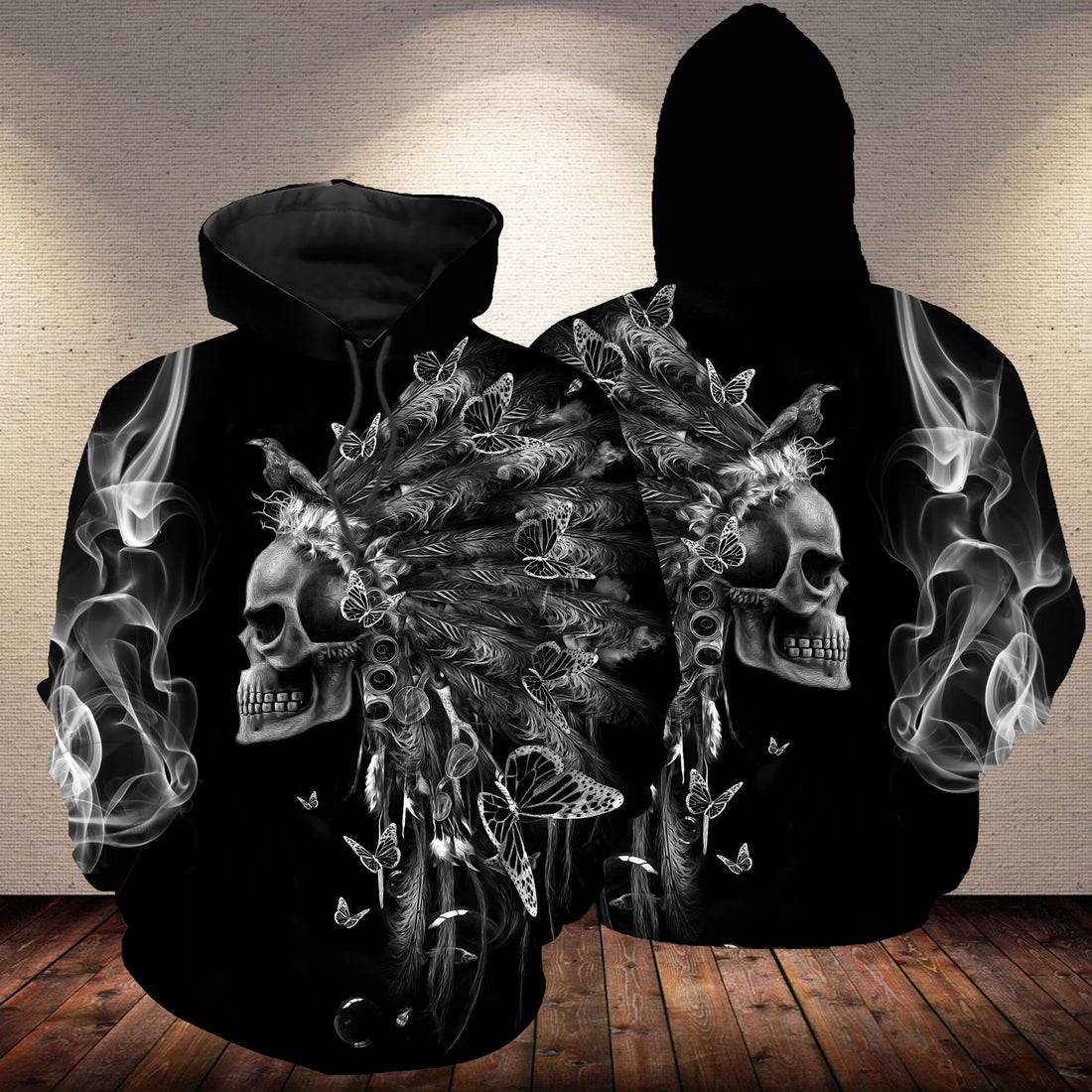 Skull Chief Butterflies Native American 3D Hoodie LT10