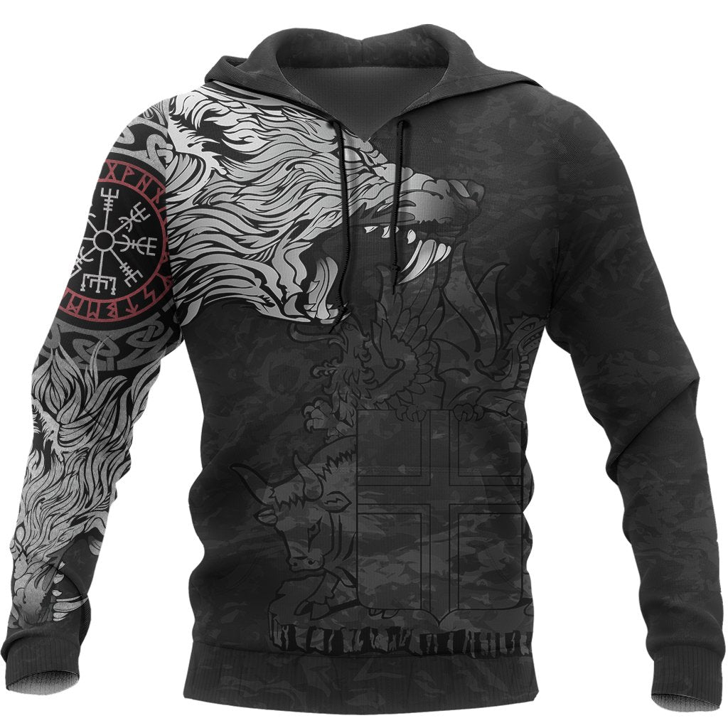 Viking Iceland Hoodie, Fenrir Wolf and Vegvisir RLT12
