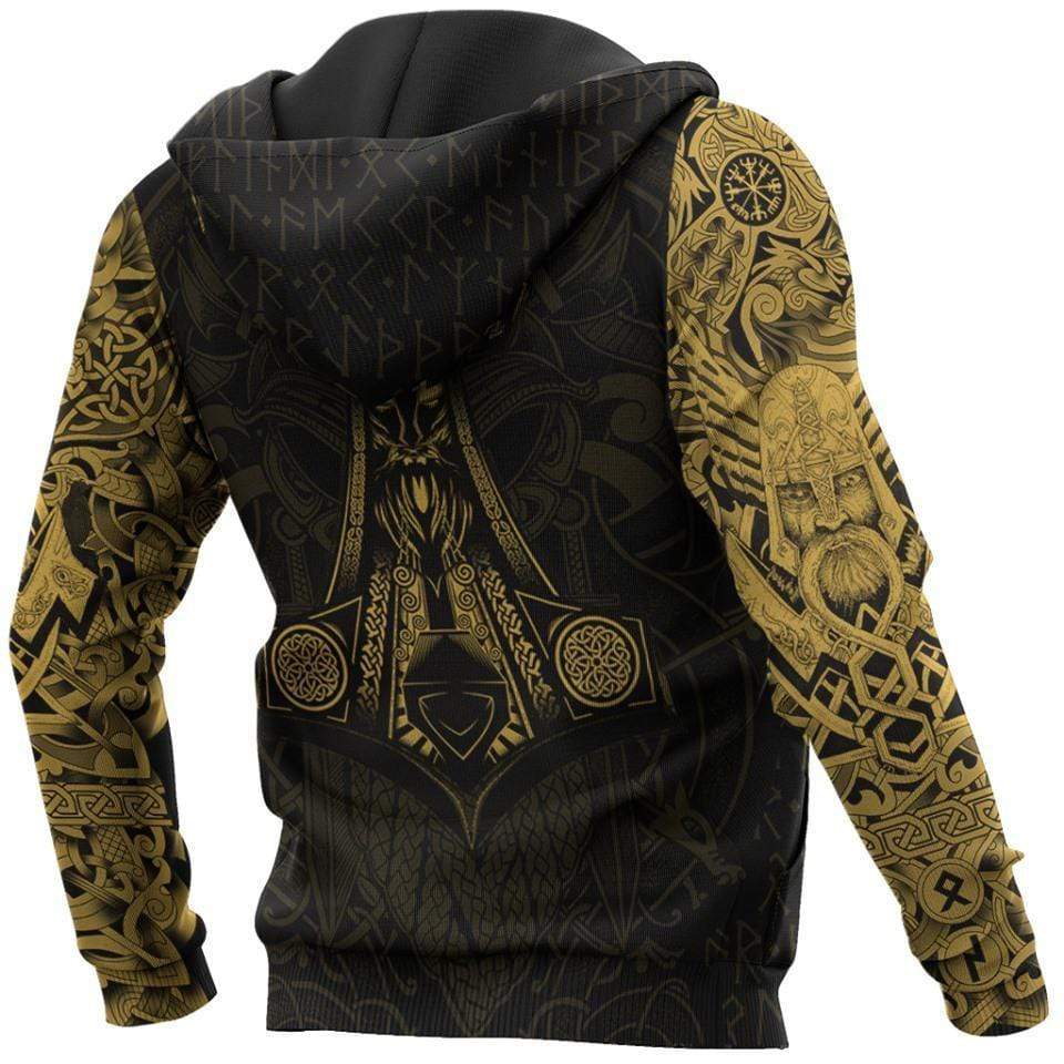 Viking Clothing Gold Plated Odin Tattoo Style Hoodie RLT12