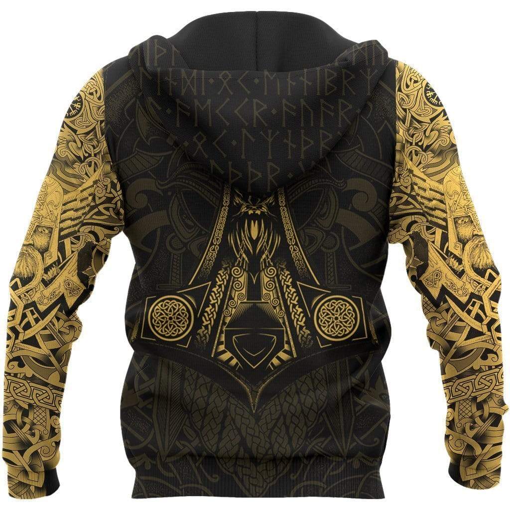 Viking Clothing Gold Plated Odin Tattoo Style Hoodie RLT12