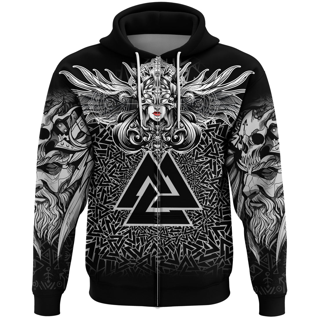 Viking Valkyrie Zip Hoodie - Valknut Pattern RLT12