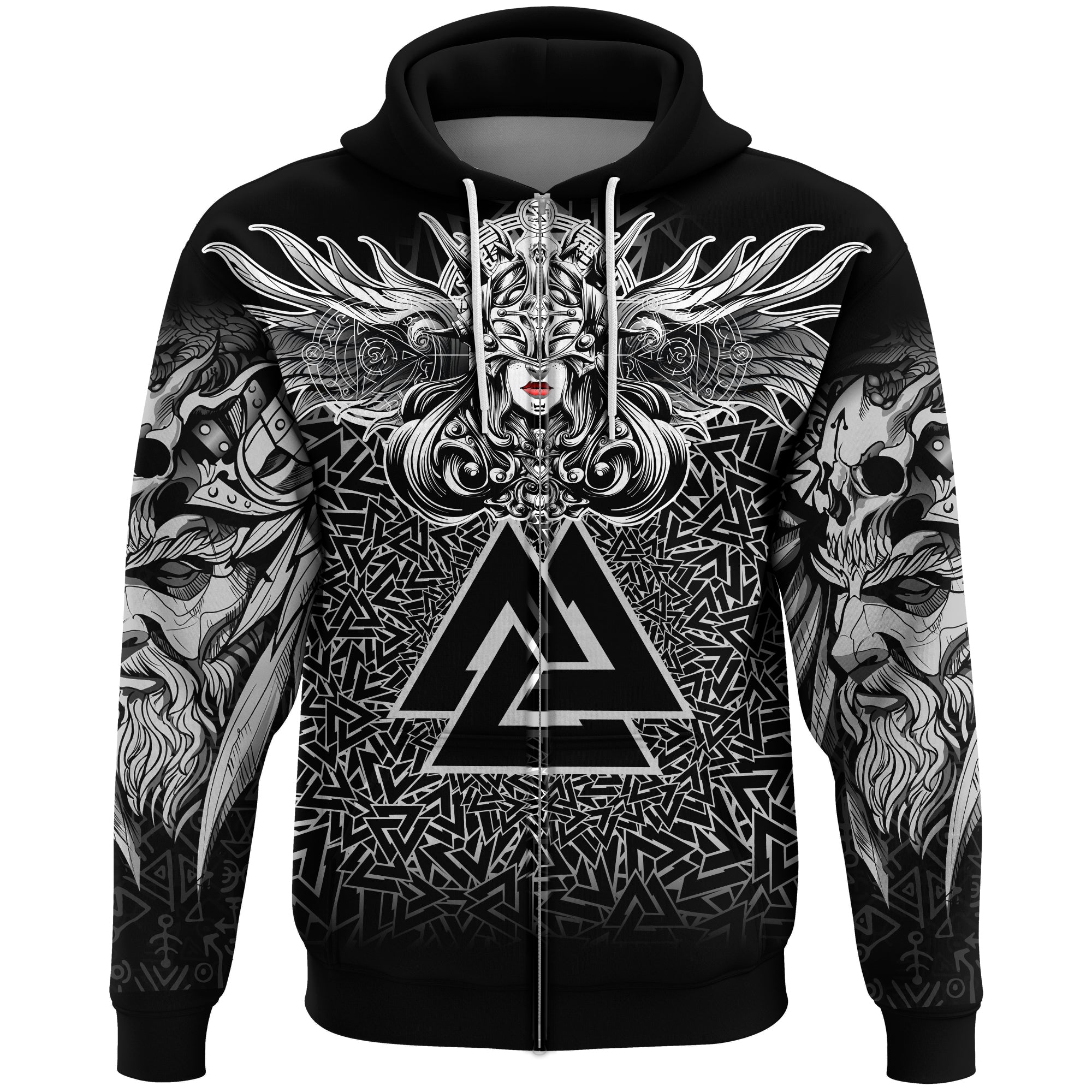Viking Valkyrie Zip Hoodie - Valknut Pattern RLT12