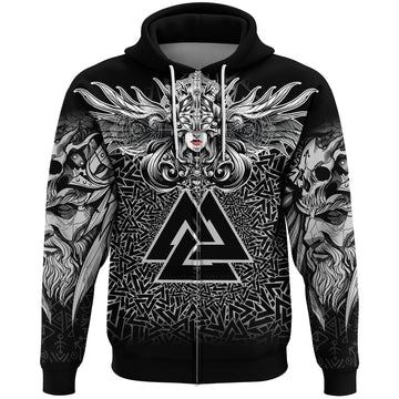 Viking Valkyrie Zip Hoodie - Valknut Pattern RLT12