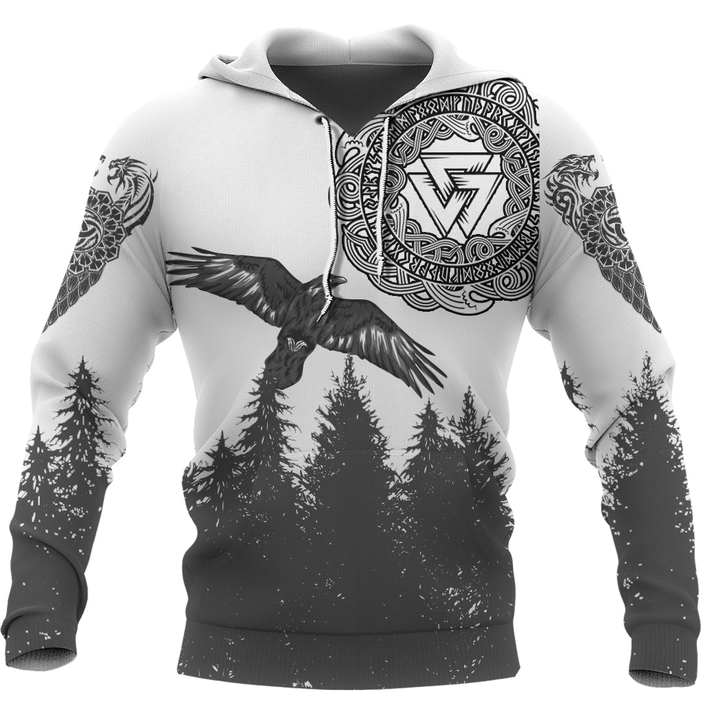 Viking Raven and Wolf In Pine Forest Hoodie RLT12