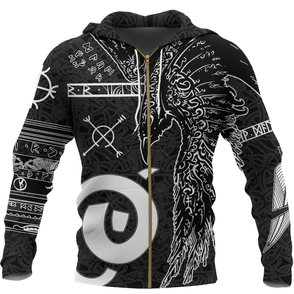 Viking Zip Hoodie - Raven Norse Mythology Tattoo A21 RLT12
