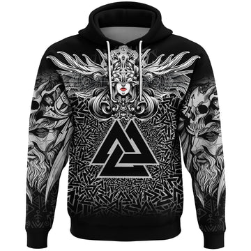 Viking Valkyrie Hoodie - Valknut Pattern RLT12