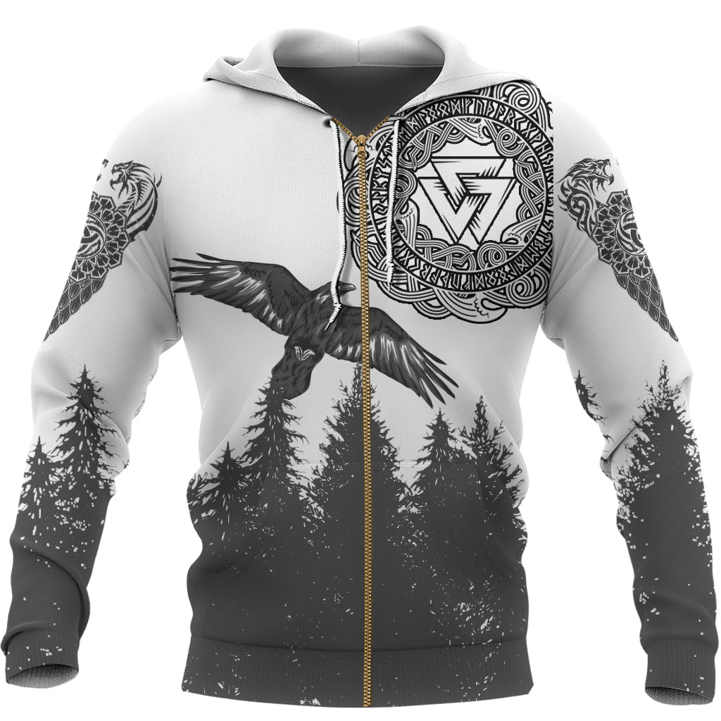 Viking Raven and Wolf In Pine Forest Zip Hoodie RLT12