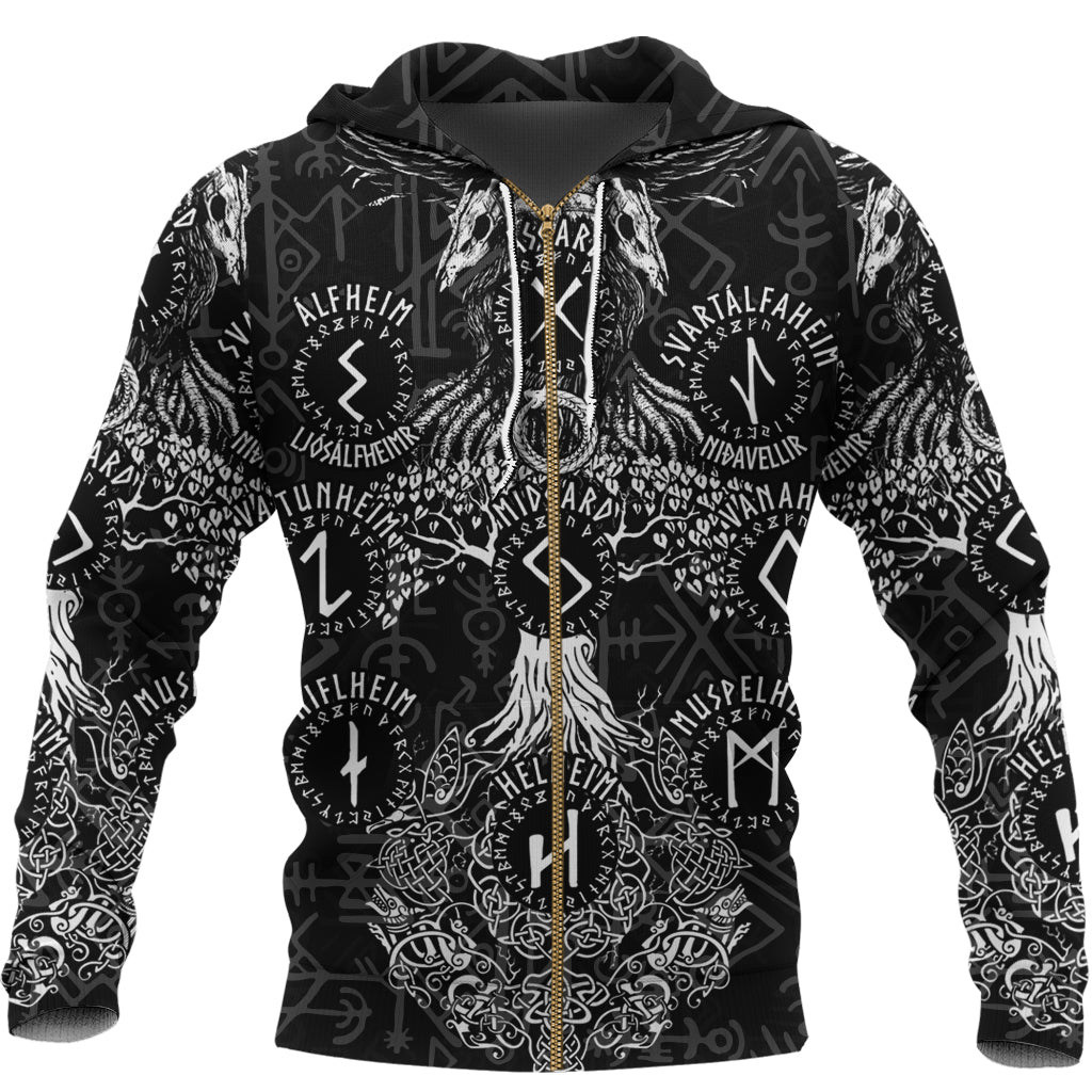Viking Zip Hoodie - Odin Tree Runes RLT12