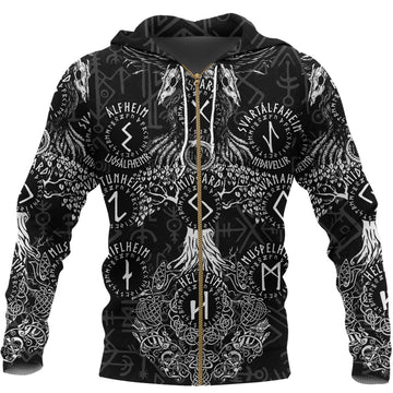 Viking Zip Hoodie - Odin Tree Runes RLT12