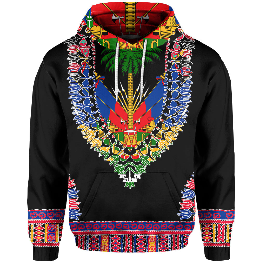 Custom Haiti Hoodie Dashiki Mix Coat Of Arms Black Style LT6