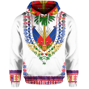 Custom Haiti Hoodie Dashiki Mix Coat Of Arms White Style LT6