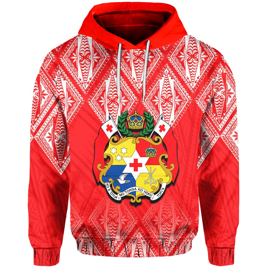 Tonga Hoodie Ngatu White and Red Style LT6