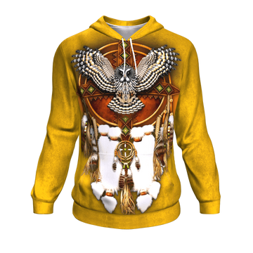 Yellow Owl Dreamcatcher Native American Design 3D Pullover Hoodie LT10