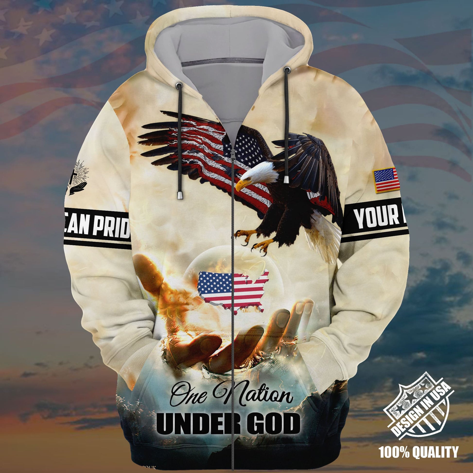 Premium One Nation Under God, Eagle 3D Shirt Printed Personalized