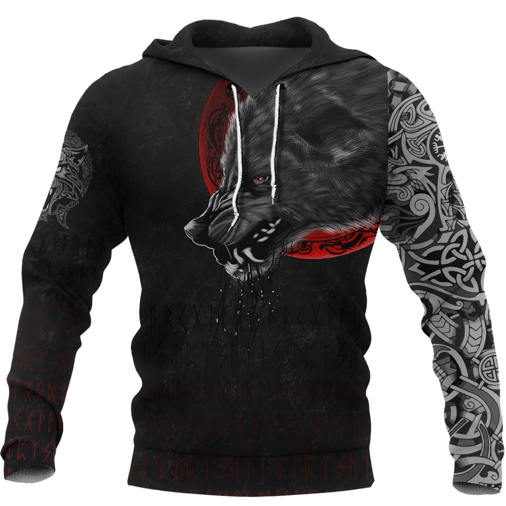 Viking Hoodie Wolf and Blood Moon RLT12