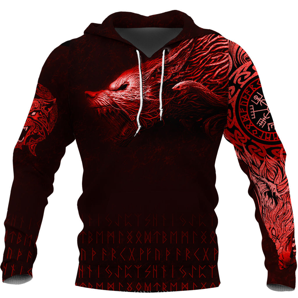 Viking Hoodie Fenrir Wolf Red RLT12