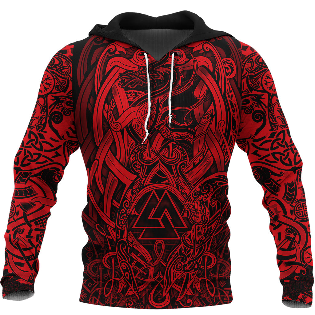 Viking Hoodie Valknut and Dragon Tattoo Red RLT12
