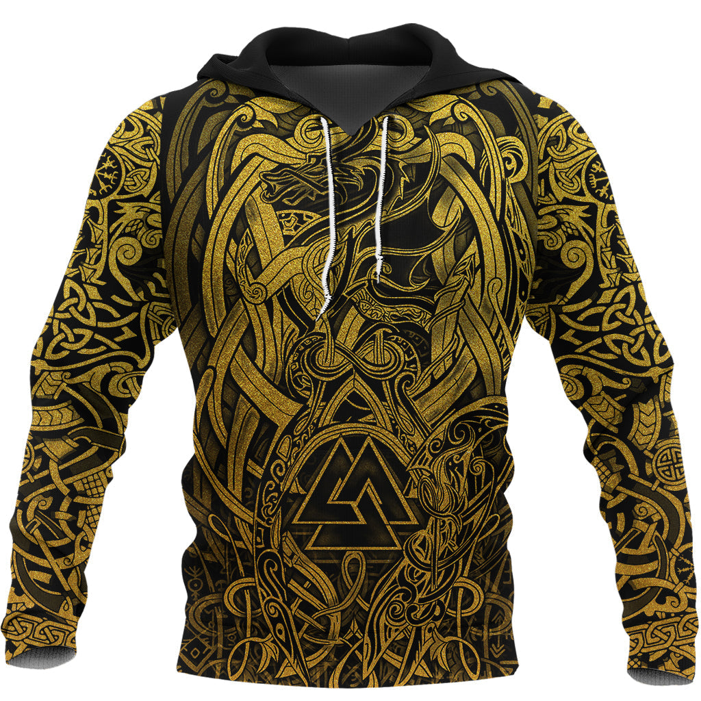 Viking Hoodie Valknut and Dragon Tattoo Golden RLT12