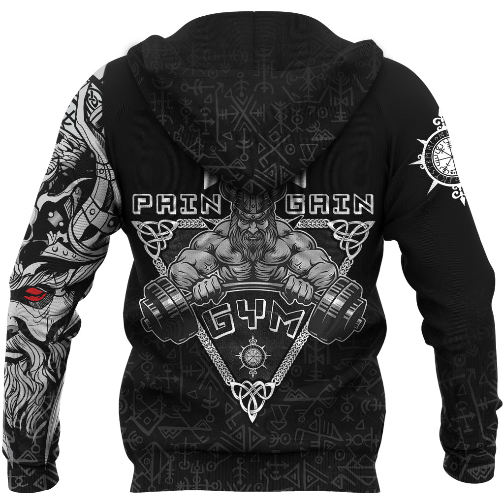 Viking Zip Hoodie - Viking Gym Vegvisir Style "No Pain No Gain" RLT12