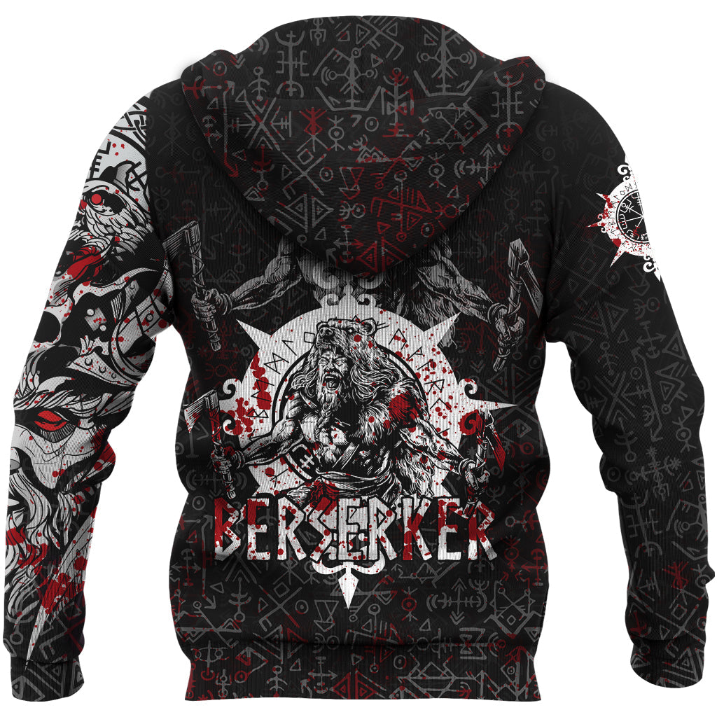 Viking Berserker Blood and Vegvisir Zip Hoodie RLT12