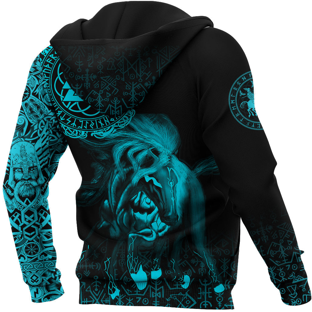 Viking Zip Hoodie - Sleipnir Odin Cyan RLT12
