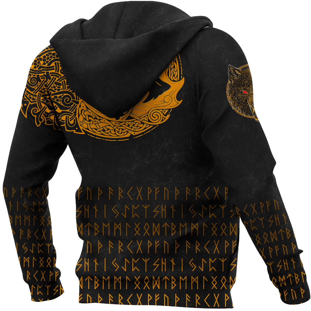 Viking Zip Hoodie - Fenrir Wolf Orange RLT12