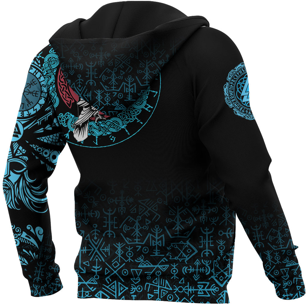 Viking Zip Hoodie - Raven Celtic Cyan Tattoo RLT12