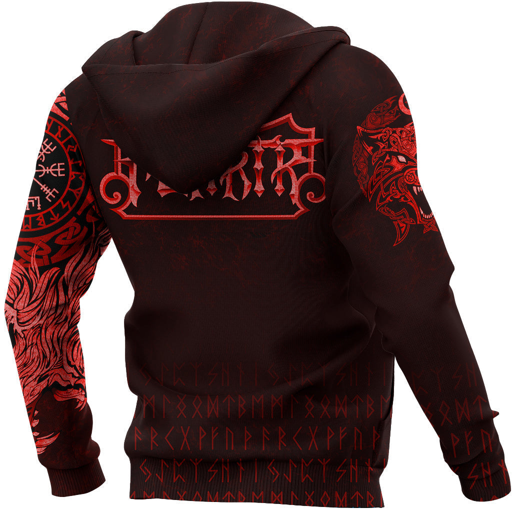 Viking Zip Hoodie - Fenrir Wolf Red RLT12