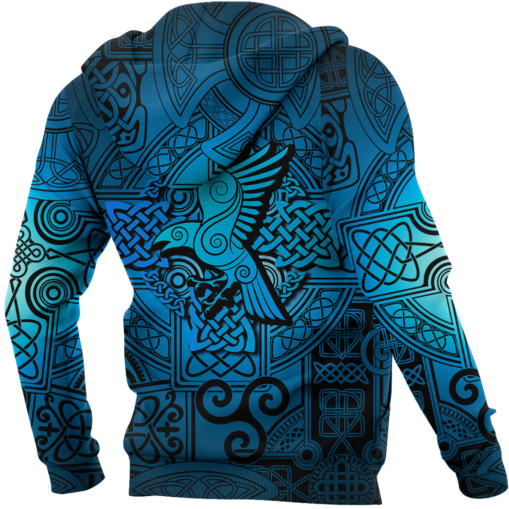 Viking Zip Hoodie - Raven Odin Celtic Cyan RLT12