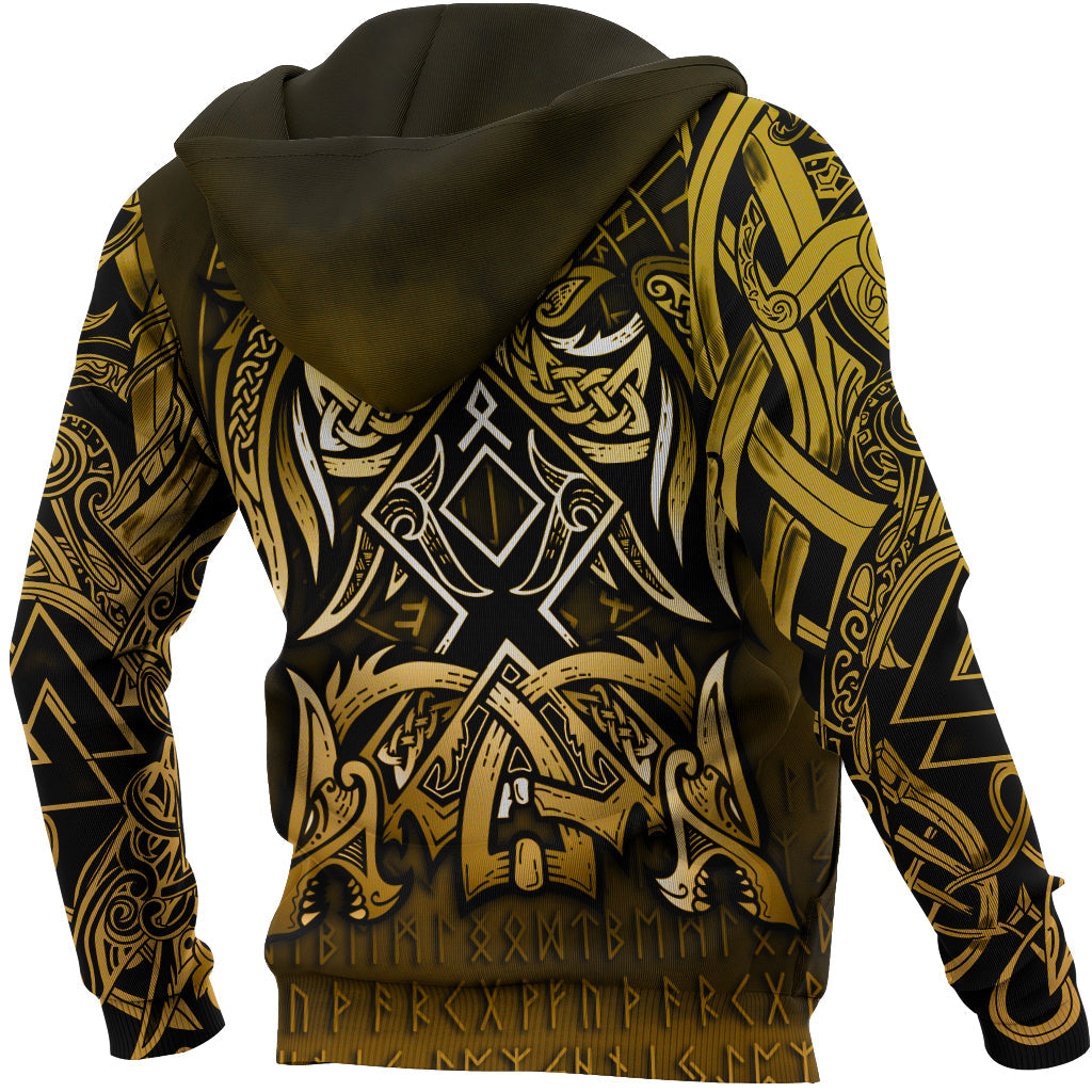 Viking Zip Hoodie - Othala and Raven Golden RLT12