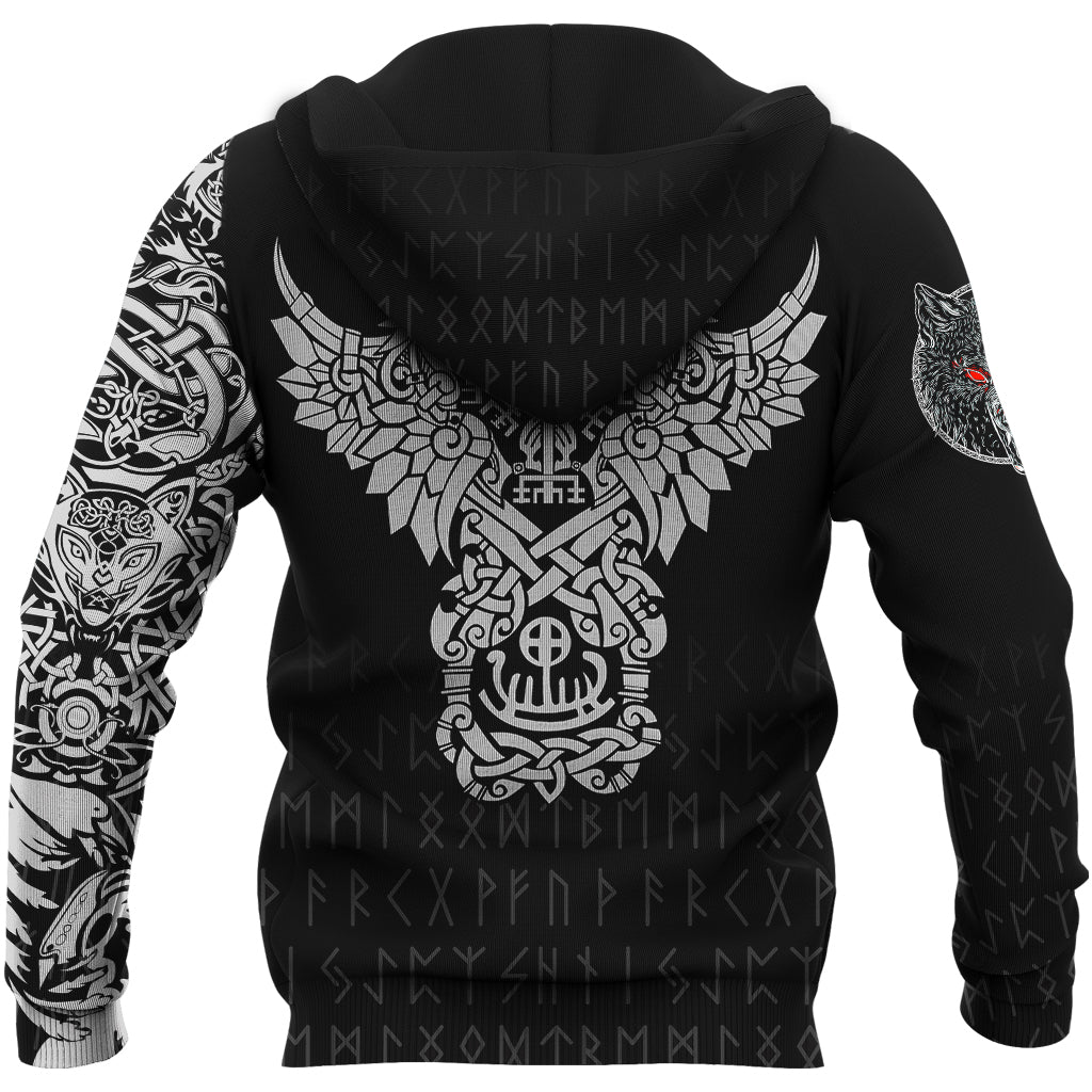 Viking Zip Hoodie - Dark Norse Wolf Tattoo RLT12