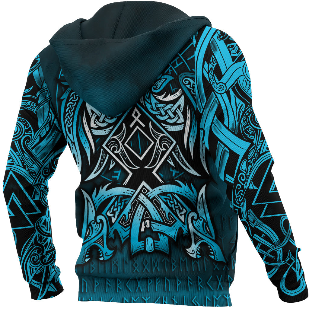 Viking Zip Hoodie - Othala and Raven Blue RLT12
