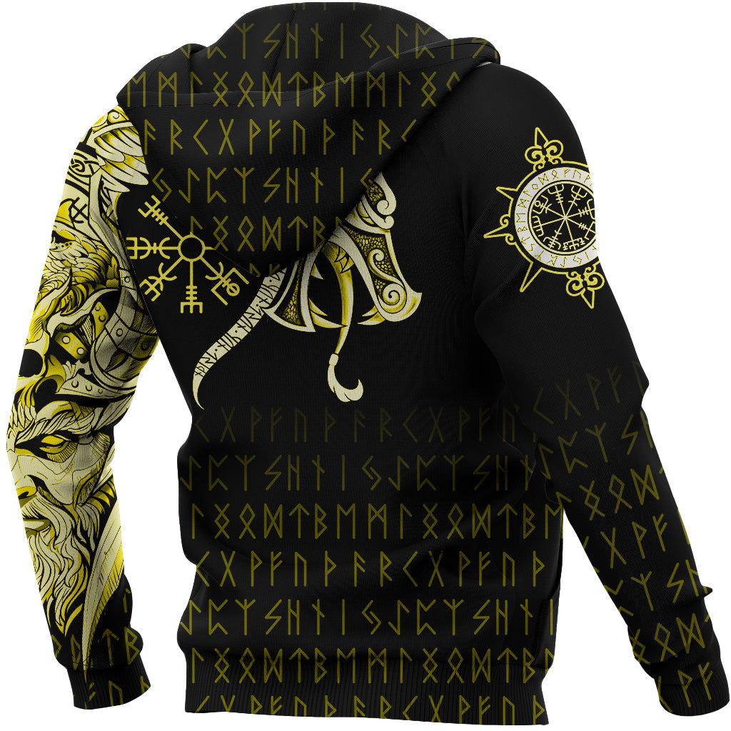Viking Hoodie, Fenrir Raven and Vegvisir Tattoo Yellow RLT12