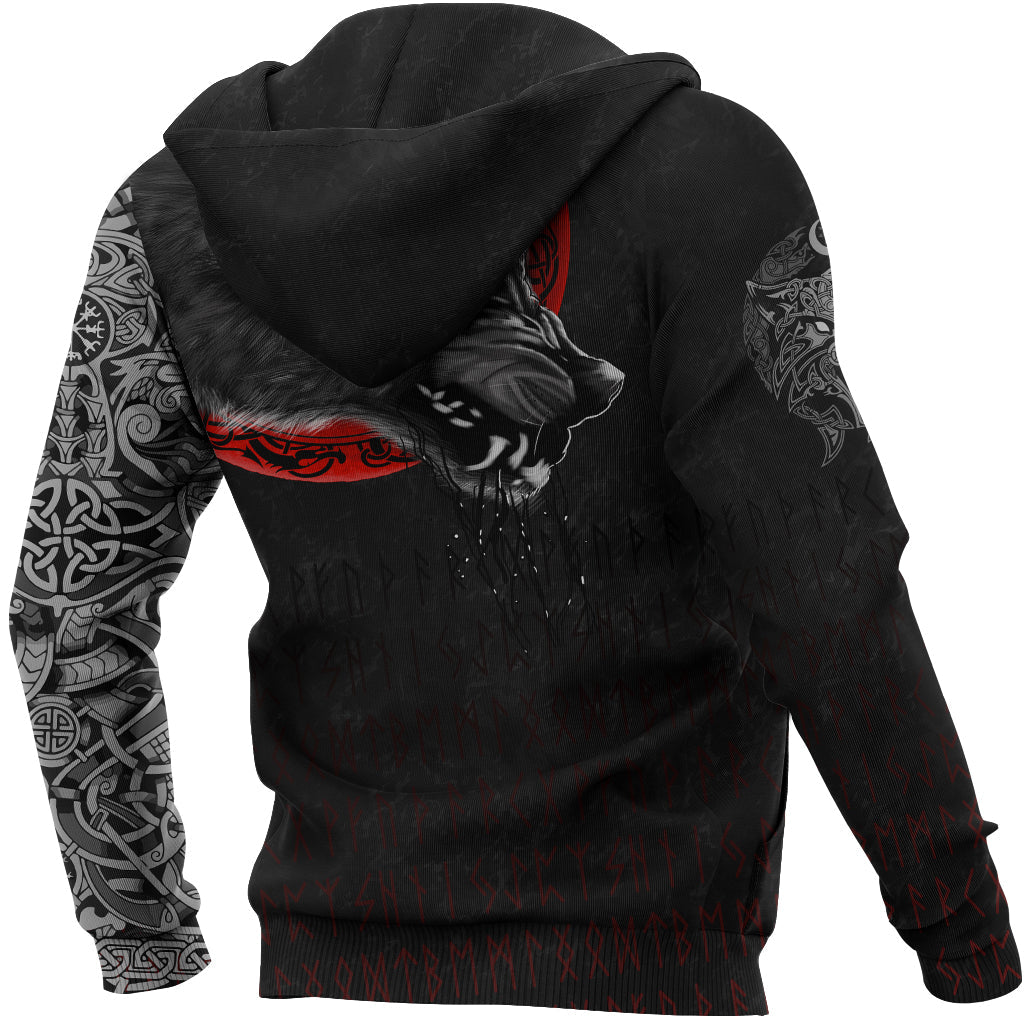 Viking Hoodie Wolf and Blood Moon RLT12