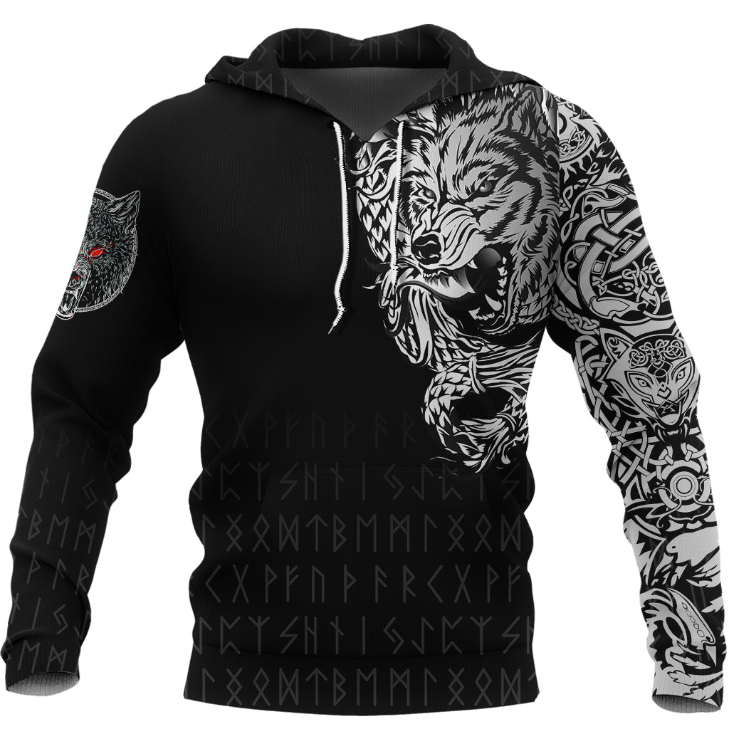 Viking Hoodie Dark Norse Wolf Tattoo RLT12