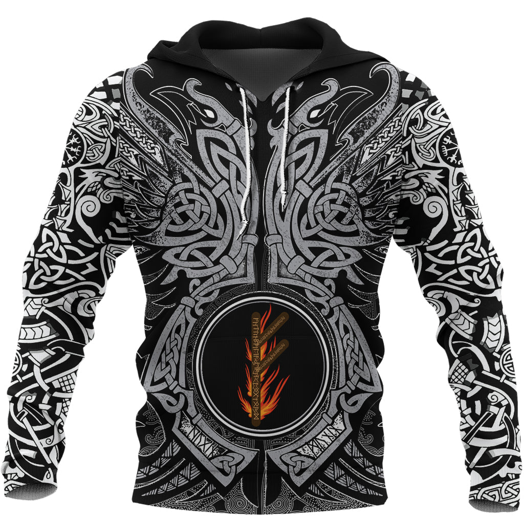 Viking Hoodie Fehu Rune, Raven Tattoo RLT12