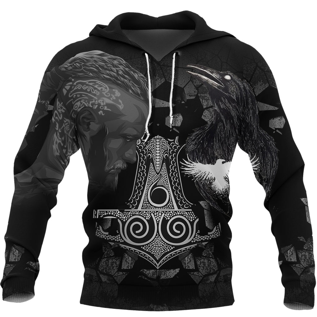 Viking Ragnar and Raven Style Mjolnir Hoodie RLT12