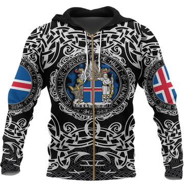 Viking Zip Hoodie - Iceland Viking Pattern RLT12
