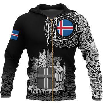 Viking Zip Hoodie - Iceland Coat Of Arms RLT12