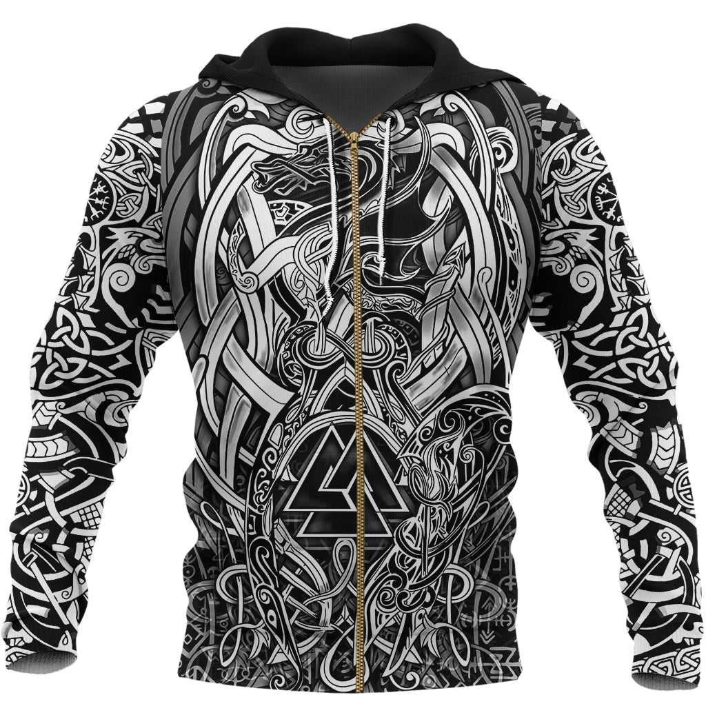Viking Zip Hoodie - Valknut and Dragon Tattoo RLT12