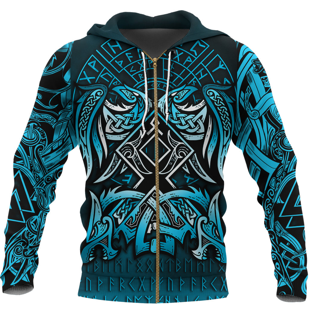 Viking Zip Hoodie - Othala and Raven Blue RLT12
