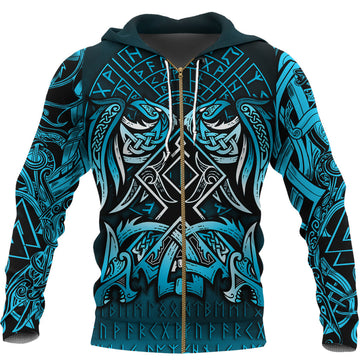 Viking Zip Hoodie - Othala and Raven Blue RLT12